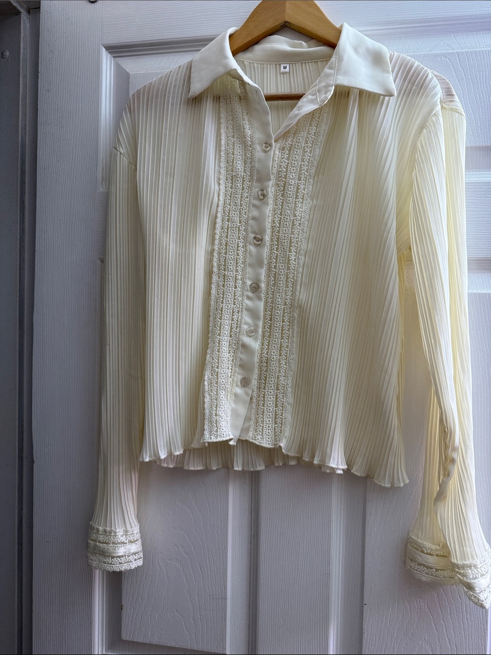 Cream Pleated Button-Front Women's Top